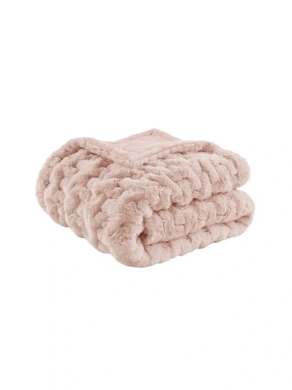 Madison Park Ruched Fur Faux Fur Throw Blanket Pink 50x60 Polyester OEKO-TEX
